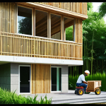 Sustainable Building Materials**

"Modern building showcasing bamboo construction and hemp insulation, fully clothed construction workers in appropriate attire, exterior shot, bright daylight, surrounded by lush greenery, safe for work, professional architecture photography, perfect anatomy, correct proportions, natural pose, family-friendly."

**