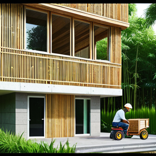 Sustainable Building Materials**

"Modern building showcasing bamboo construction and hemp insulation, fully clothed construction workers in appropriate attire, exterior shot, bright daylight, surrounded by lush greenery, safe for work, professional architecture photography, perfect anatomy, correct proportions, natural pose, family-friendly."

**