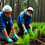 Reforestation Scene**

"A group of volunteers, fully clothed in modest work attire, planting saplings in a deforested area, demonstrating reforestation efforts, safe for work, appropriate content, professional environmentalism, perfect anatomy, natural proportions, well-formed hands, realistic lighting, daytime scene."

**