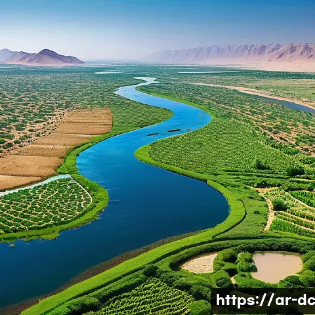 자연 기반 기후 솔루션의 평가 기준 - A detailed aerial view of a lush reforested valley in the Nile region, showcasing diverse native tre...