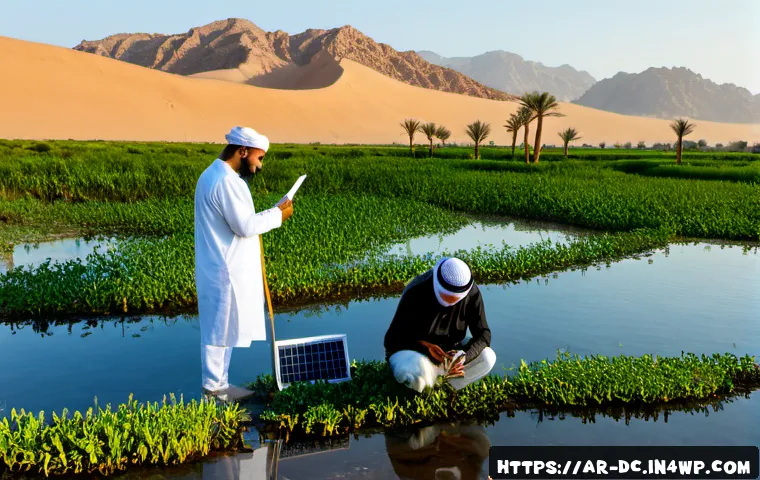 자연 기반 기후 솔루션의 과학적 연구 동향 - Photorealistic environmental science field study in a restored desert wetland at sunrise, Arab resea...
